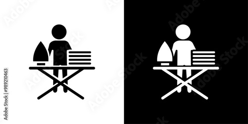 Man iron clothes icon Isolated flat vector in outline