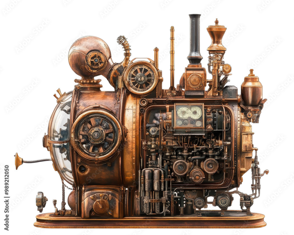 Steampunk machine, intricate brass details. transparent background Steampunk machine, intricate brass details. transparent background