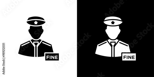 Police officer giving fine icon Isolated flat vector in outline