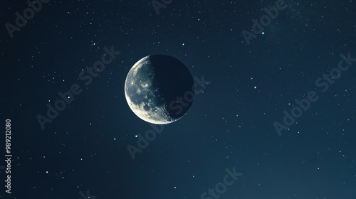 Crescent moon shining brightly in the night sky