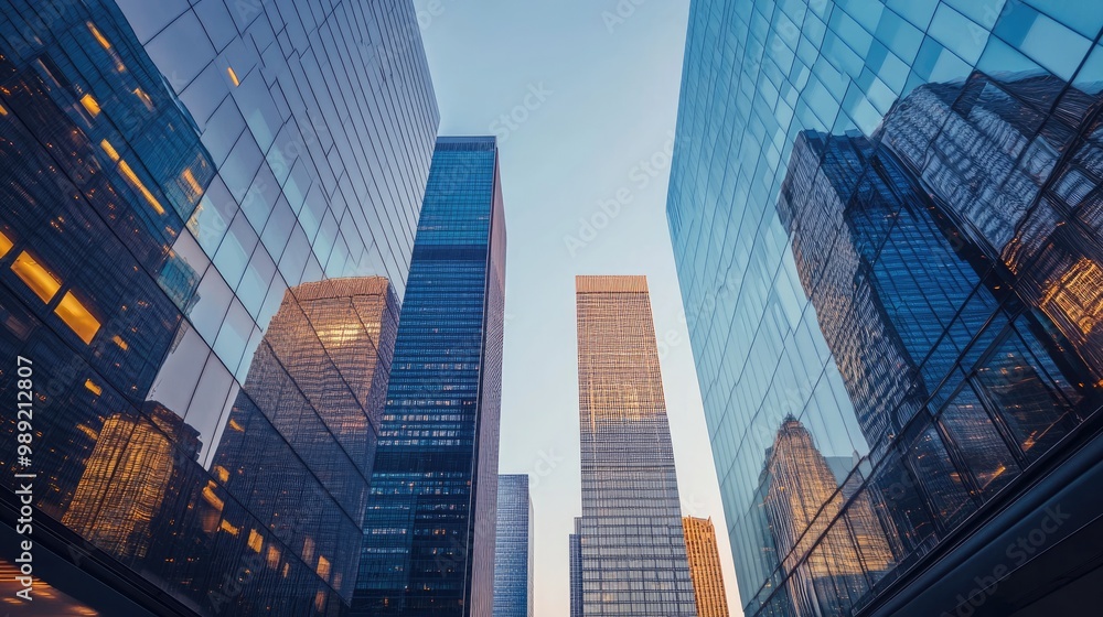 tall skyscrapers with glass facades, casting reflections of the surrounding cityscape in the early morning light tall skyscrapers with glass facades, casting reflections of the surrounding cityscape in the early morning light