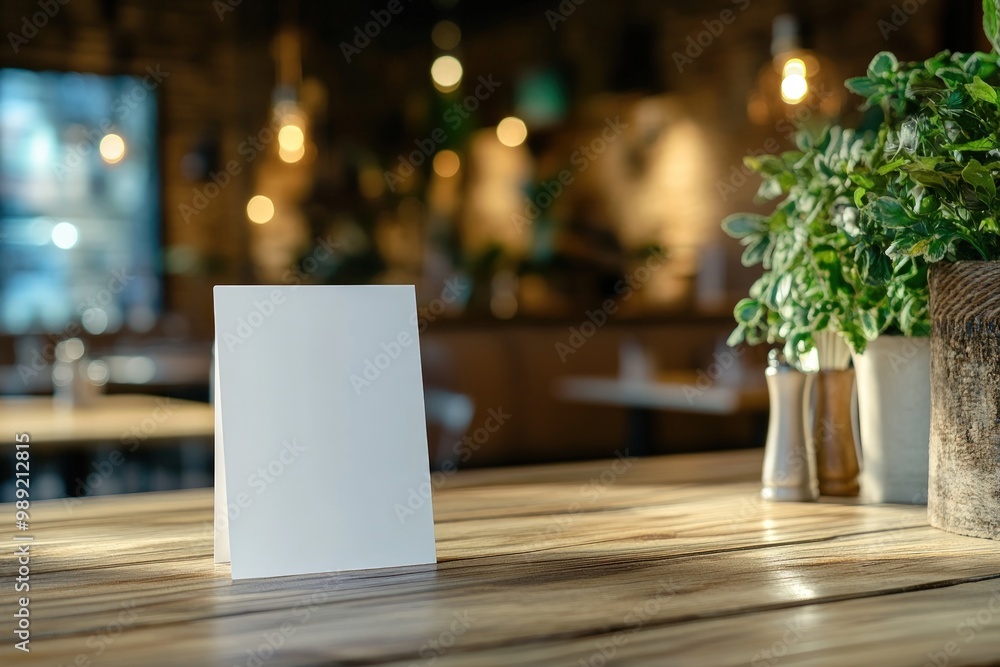 Blank Menu Card Mockup On Wooden Table In Restaurant. Blank Menu Card Mockup On Wooden Table In Restaurant.