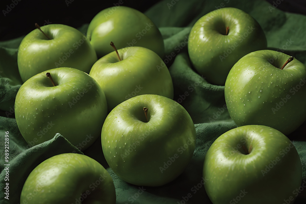 Foto de montón de manzanas verdes en una composición monocromática, Photo of pile of green apples in a monochromatic composition Foto de montón de manzanas verdes en una composición monocromática, Photo of pile of green apples in a monochromatic composition