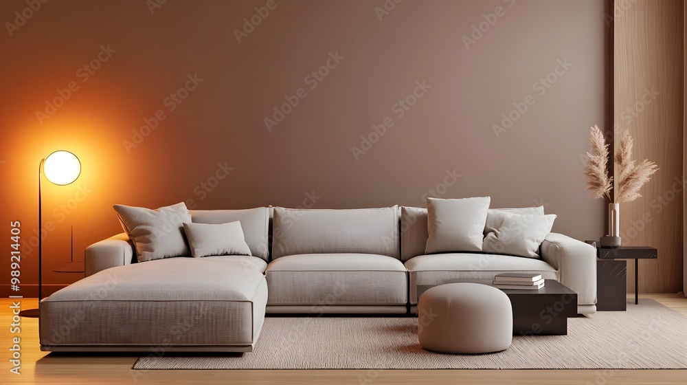 Cozy and Inviting Modern Living Room with Comfortable Sectional Sofa Minimalist Stylish Decor Warm Lighting and Clean Lines in a Mid Century Modern Style Cozy and Inviting Modern Living Room with Comfortable Sectional Sofa Minimalist Stylish Decor Warm Lighting and Clean Lines in a Mid Century Modern Style