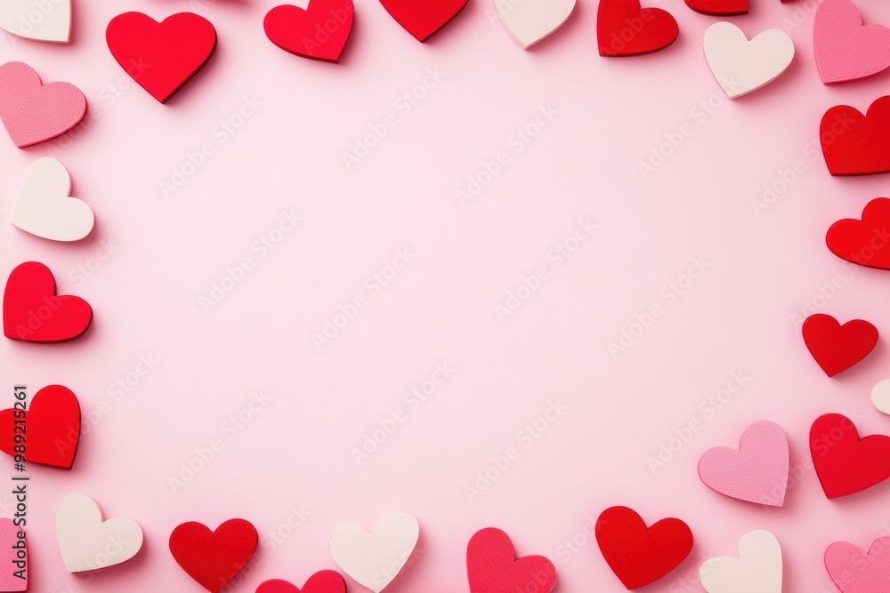 Romantic valentine hearts spread on pink background