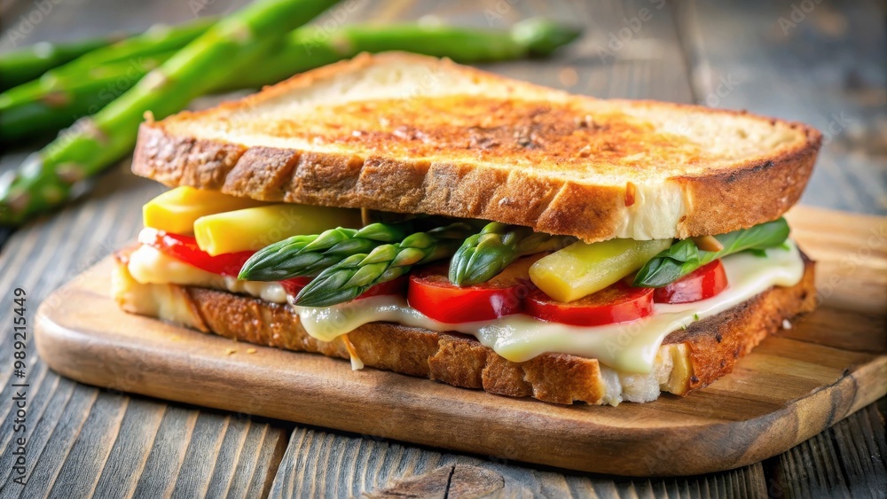 Toasted sandwich with cheese, pepper, and asparagus, perfect for a gourmet lunch Toasted sandwich with cheese, pepper, and asparagus, perfect for a gourmet lunch