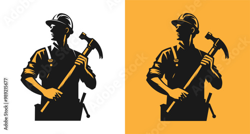 Iconic worker man silhouette, ideal for construction logos, designs, and labor concepts.