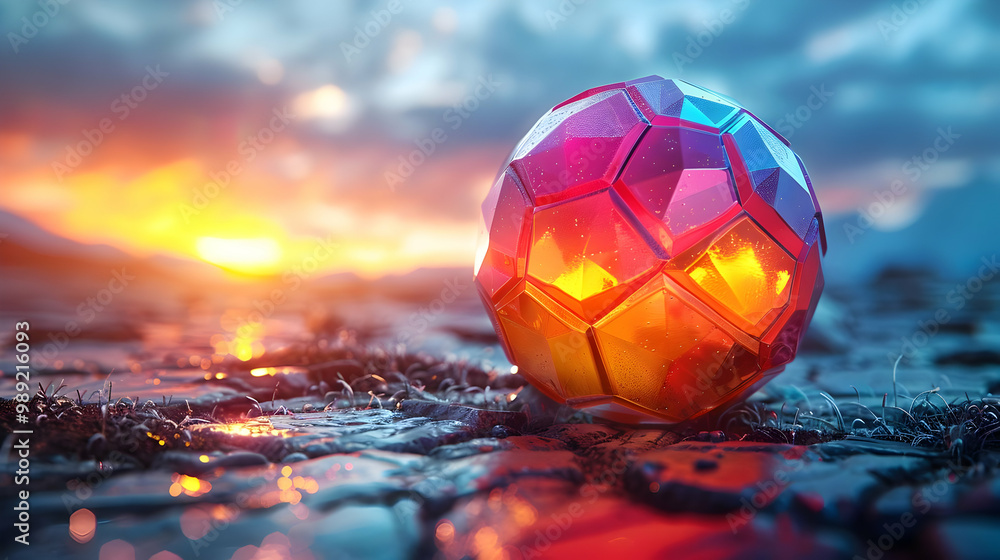 Naklejka premium 3D Abstract Sphere Sunset Background