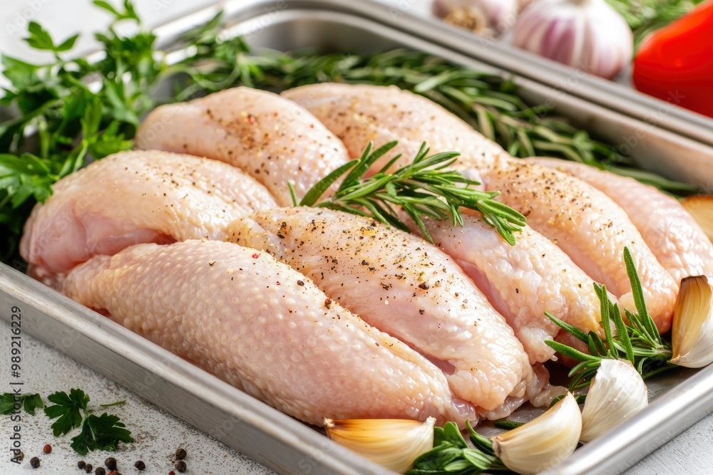 Raw Chicken Breasts with Rosemary, Garlic, and Parsley Raw Chicken Breasts with Rosemary, Garlic, and Parsley