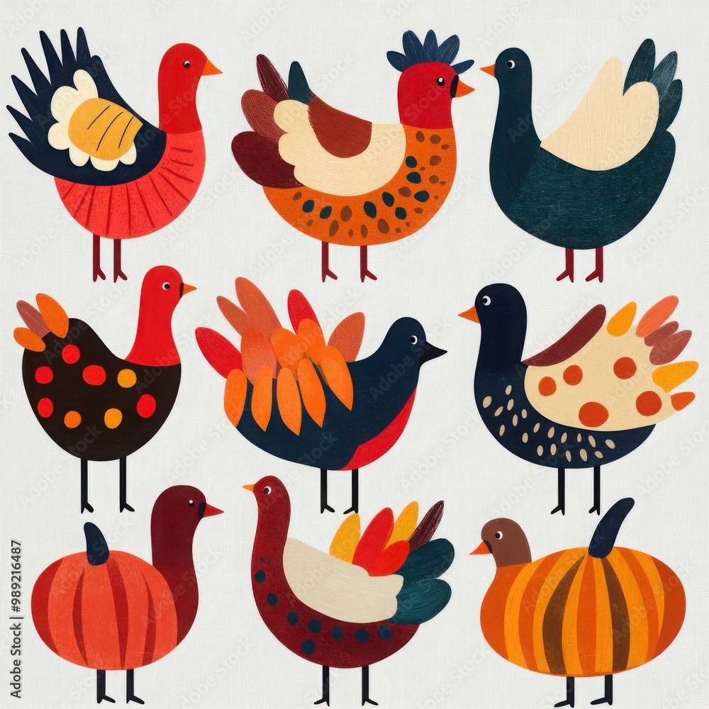 Fototapeta premium Whimsical Colorful Birds for Thanksgiving Celebration
