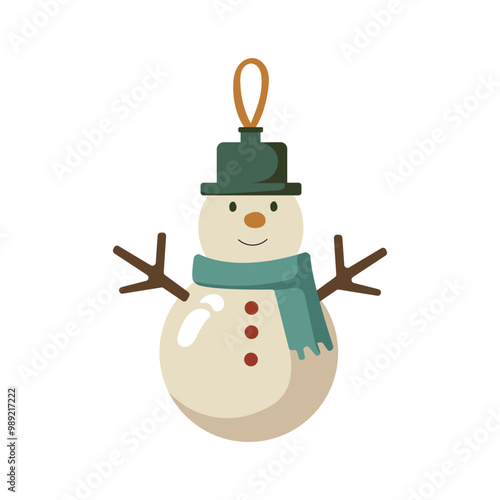 Snowman with a scarf, gloves and hat. Christmas tree toys. Snowman isolate stickers. Vecor background