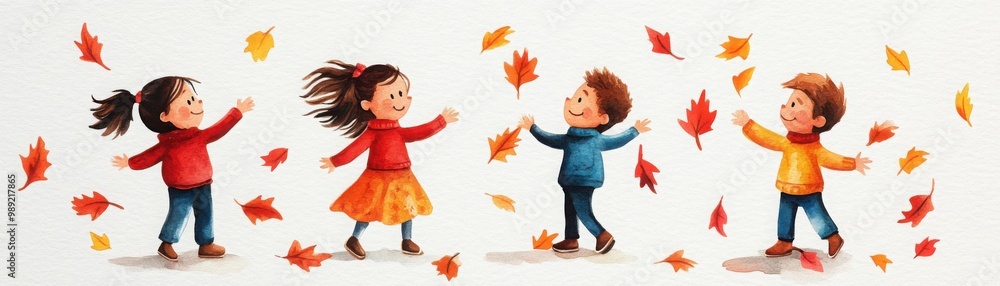 Children Playing with Autumn Leaves for Thanksgiving Children Playing with Autumn Leaves for Thanksgiving