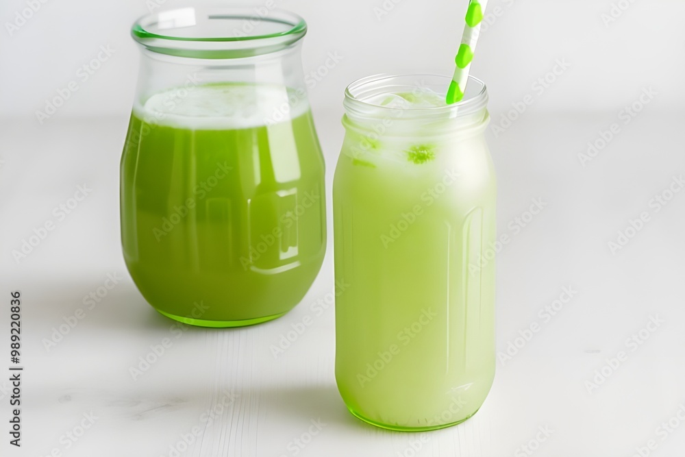 Refreshing Green Milk Soda Bottle Isolated on White Background Refreshing Green Milk Soda Bottle Isolated on White Background