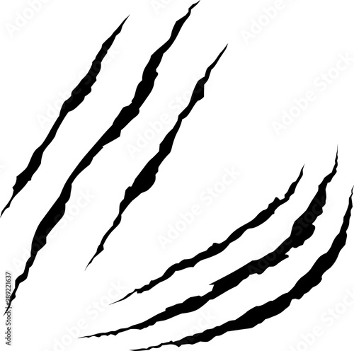 Set of Animal claw scratches and marks. Black silhouette. Vector isolated on white background. Scratches from a cat, tiger, lion, dog, jaguar, bear, puma, leopard. Icon. Flat style. photo