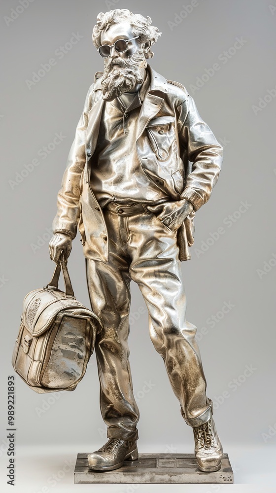Silver Sculpture of a Man with a Bag Silver Sculpture of a Man with a Bag