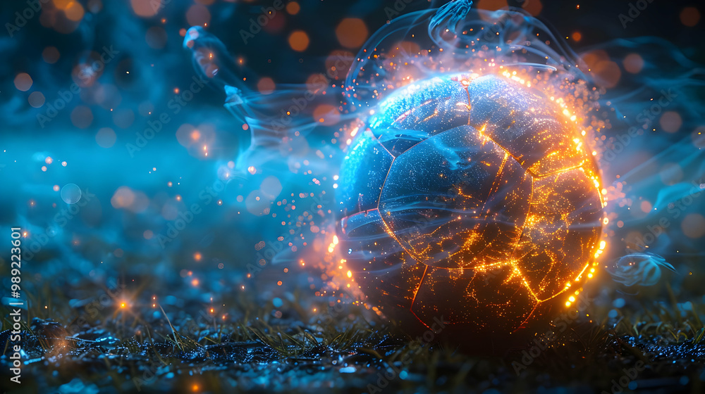 Abstract 3D Glowing Sphere with Blue and Orange Lights and Smoke Abstract 3D Glowing Sphere with Blue and Orange Lights and Smoke