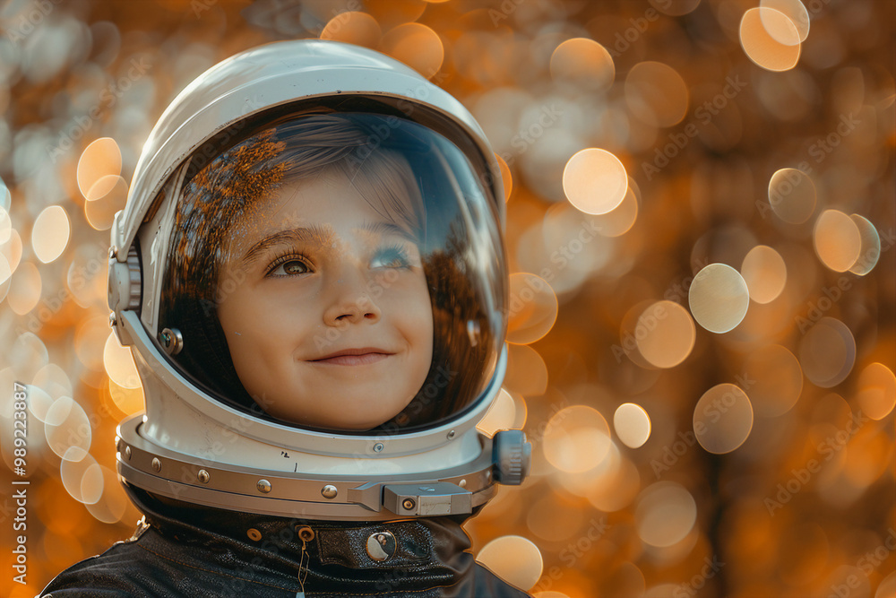 AI generated photo of cute pretty child wear cosmonaut costume AI generated photo of cute pretty child wear cosmonaut costume