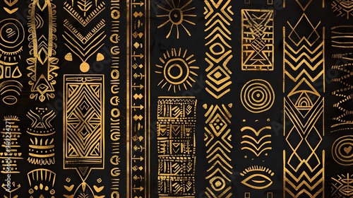 Gold Tribal Symbols Seamless Pattern - African Art