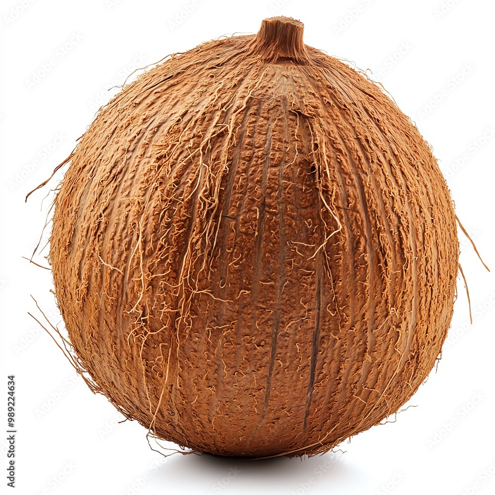 A whole coconut showcasing its rough outer shell and fibrous texture, perfect for culinary and decorative purposes. A whole coconut showcasing its rough outer shell and fibrous texture, perfect for culinary and decorative purposes.