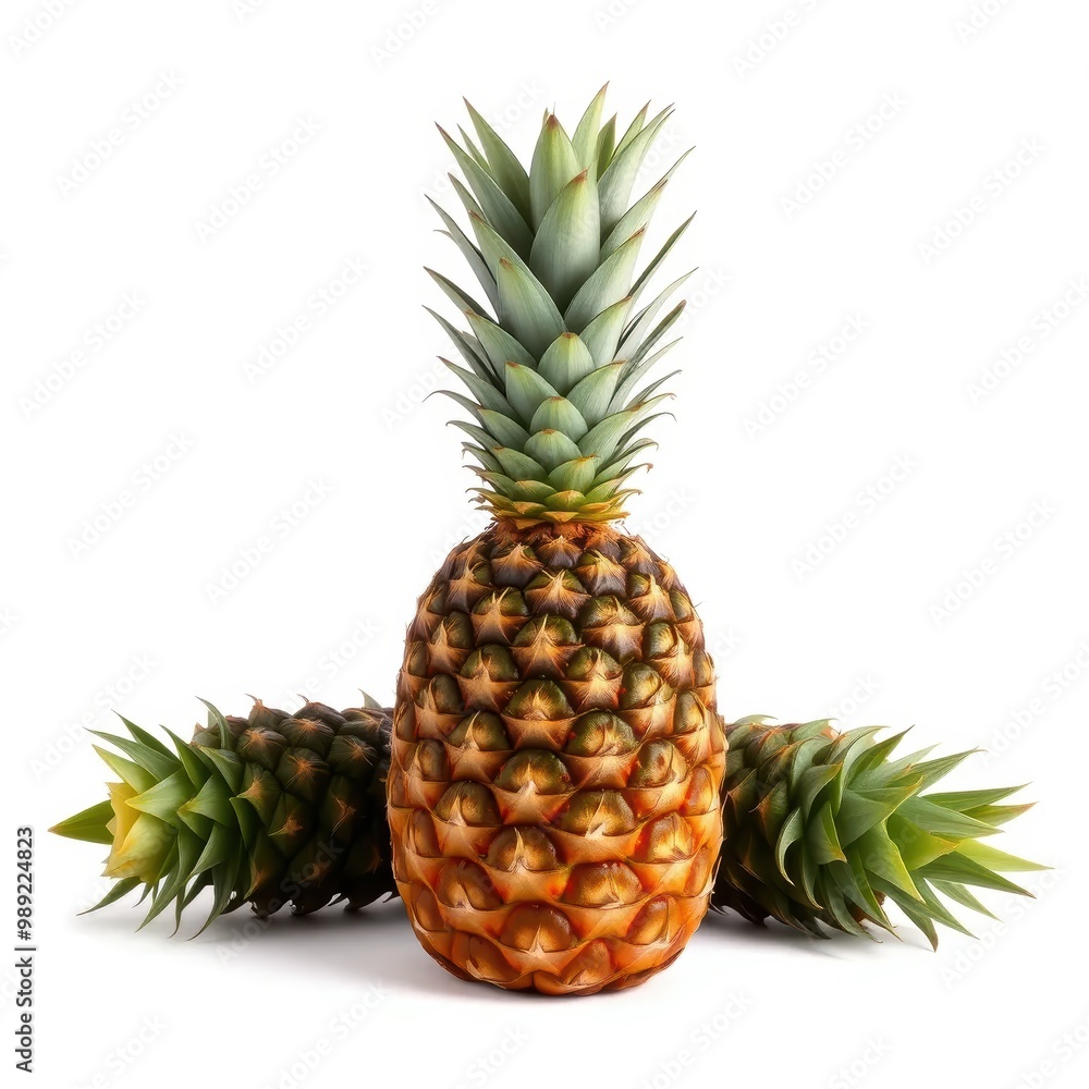 Three Ripe Pineapples Isolated on White Background Three Ripe Pineapples Isolated on White Background