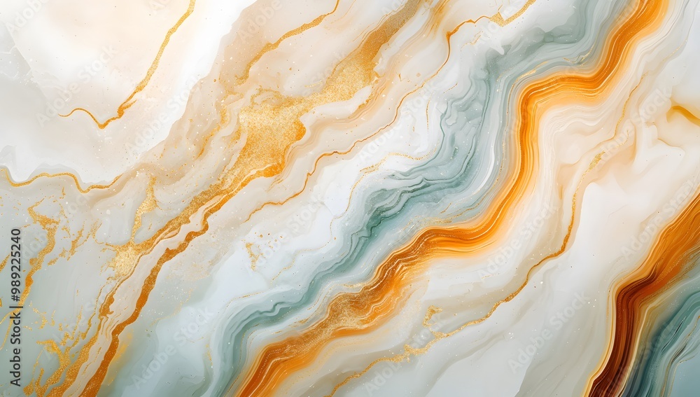Abstract Swirling Pattern with Gold Veins and White Beige Orange and Green Colors Abstract Swirling Pattern with Gold Veins and White Beige Orange and Green Colors