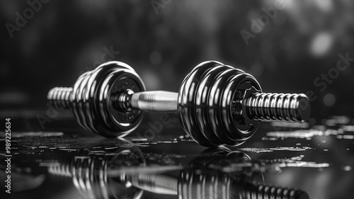 Wallpaper Mural Realistic image of large steel chrome dumbbells, symbolizing strength, fitness, bodybuilding, and a sporty lifestyle in a modern gym Torontodigital.ca