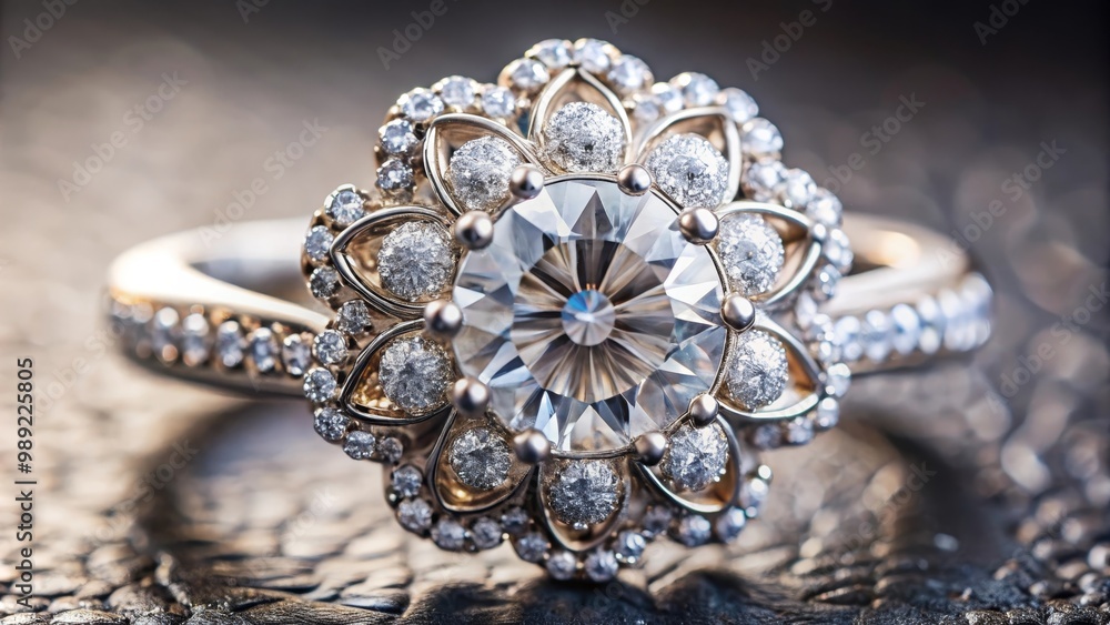 Beautiful diamond ring sparkling on a dark glittering background Beautiful diamond ring sparkling on a dark glittering background