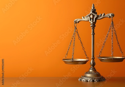 Justice Scales on Orange Background - Symbol of Law photo