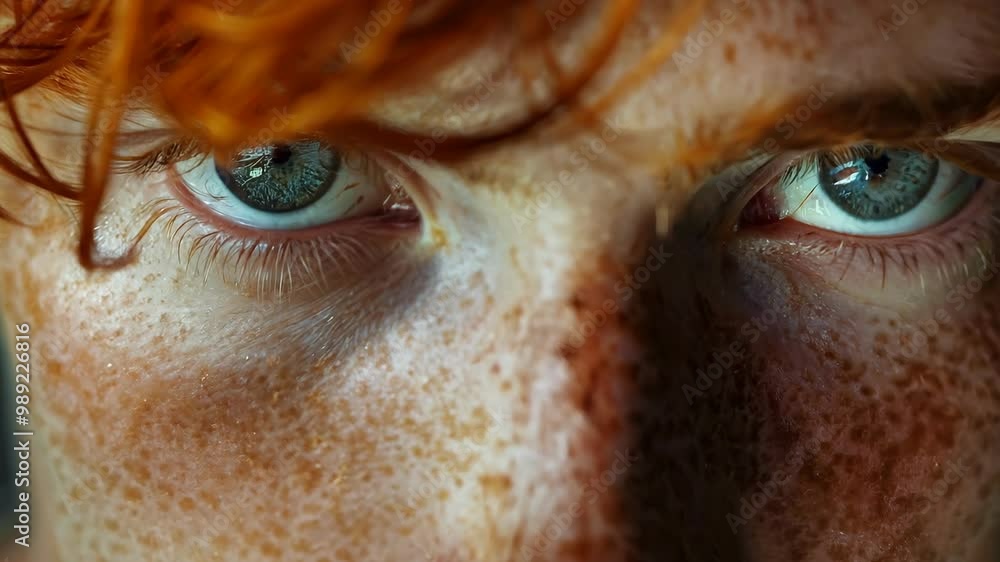 Close-up portrait of a young person with striking freckles and vibrant red hair in natural light Close-up portrait of a young person with striking freckles and vibrant red hair in natural light