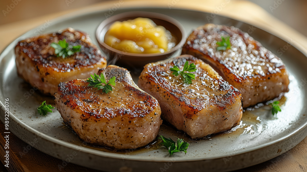 Oven-baked pork chops with apple sauce Oven-baked pork chops with apple sauce