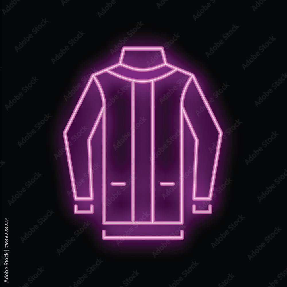 Glowing neon sign representing a winter jacket, perfect for any project needing a retro touch Glowing neon sign representing a winter jacket, perfect for any project needing a retro touch