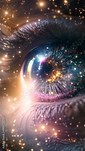 Wallpaper Mural Extreme Close-Up Of Eye With Edit Of sparks glitter. Beautiful Universe Visualization Of Human Nature Complexity. Inner Beauty And Spirituality. 4k video Torontodigital.ca