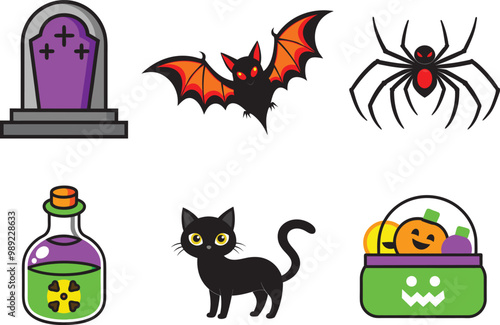 Halloween elements bundle and Halloween Scary character illustration isolated on white 