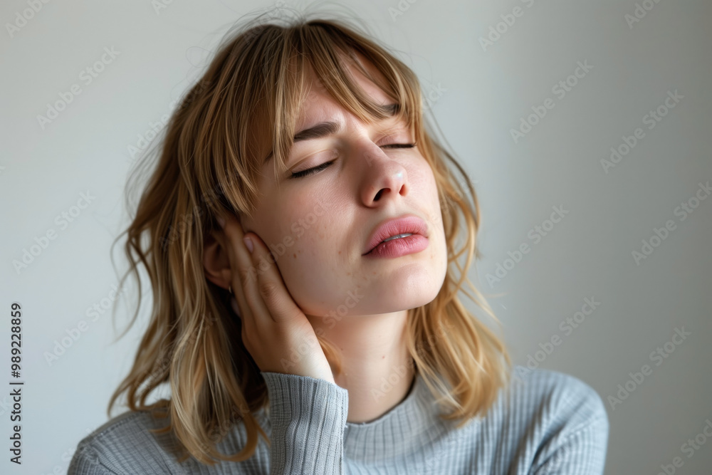 Woman with toothache, periodontal disease in wisdom teeth, gum inflammation, dental pain, health problems concept Woman with toothache, periodontal disease in wisdom teeth, gum inflammation, dental pain, health problems concept