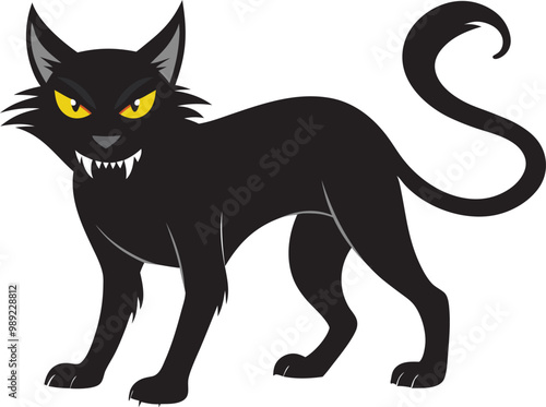 Halloween dangerous looking scary black cat isolated on white