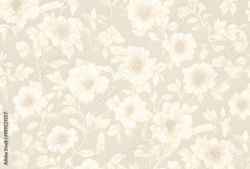 Beige Floral Wallpaper Pattern Design photo