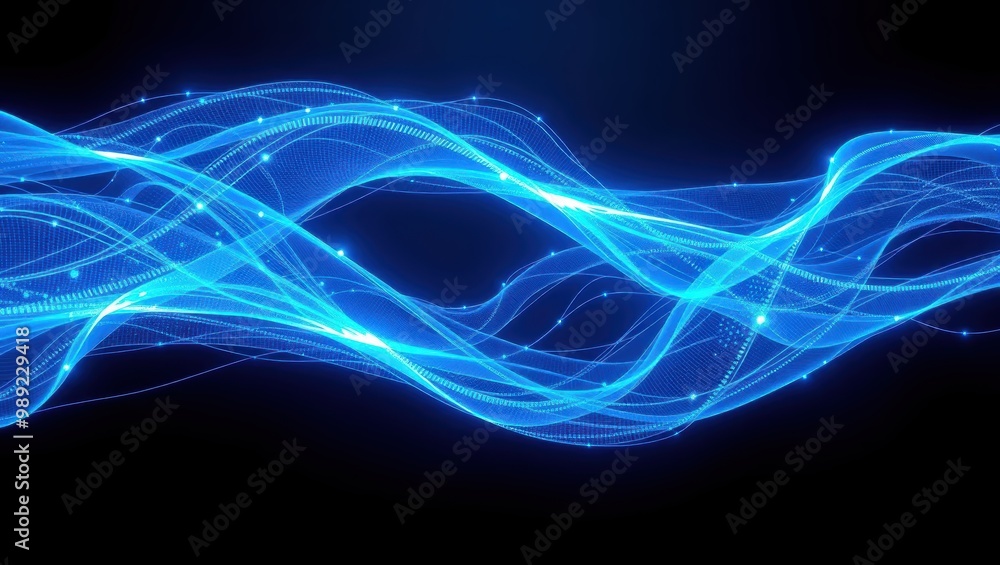Abstract Blue Glowing Waves on a Dark Background Abstract Blue Glowing Waves on a Dark Background