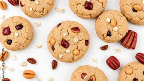 Close-up of Delicious Homemade Oatmeal Cookies with Various Toppings