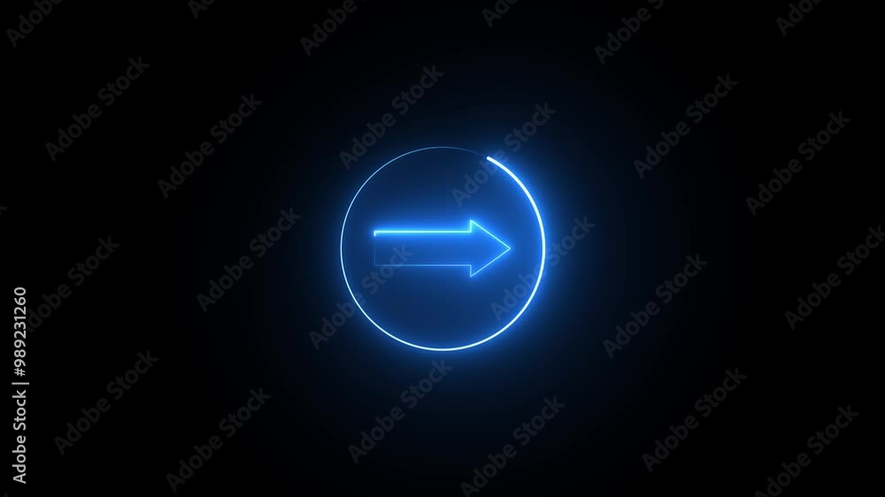 blue neon right side directional arrow icon animation black background 4k video. blue neon right side directional arrow icon animation black background 4k video.