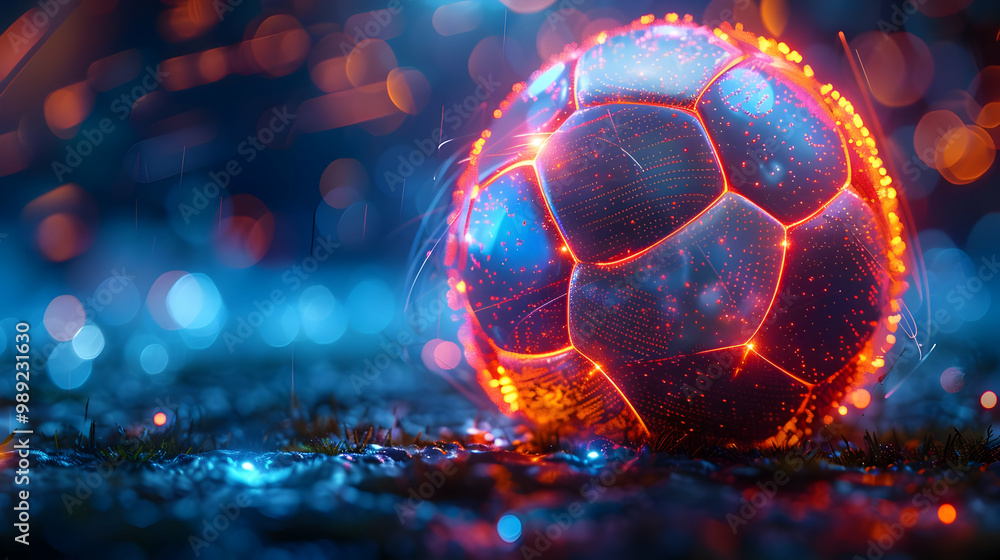 Fototapeta premium Glowing Soccer Ball 3D Illustration