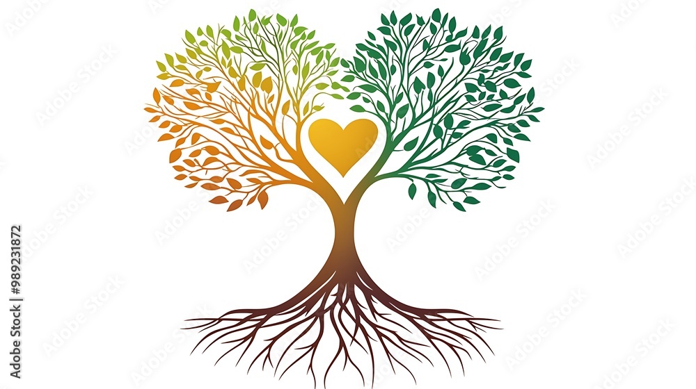 Naklejka premium Nature's Love - Tree Root Heart Logo Design Vector on White Background