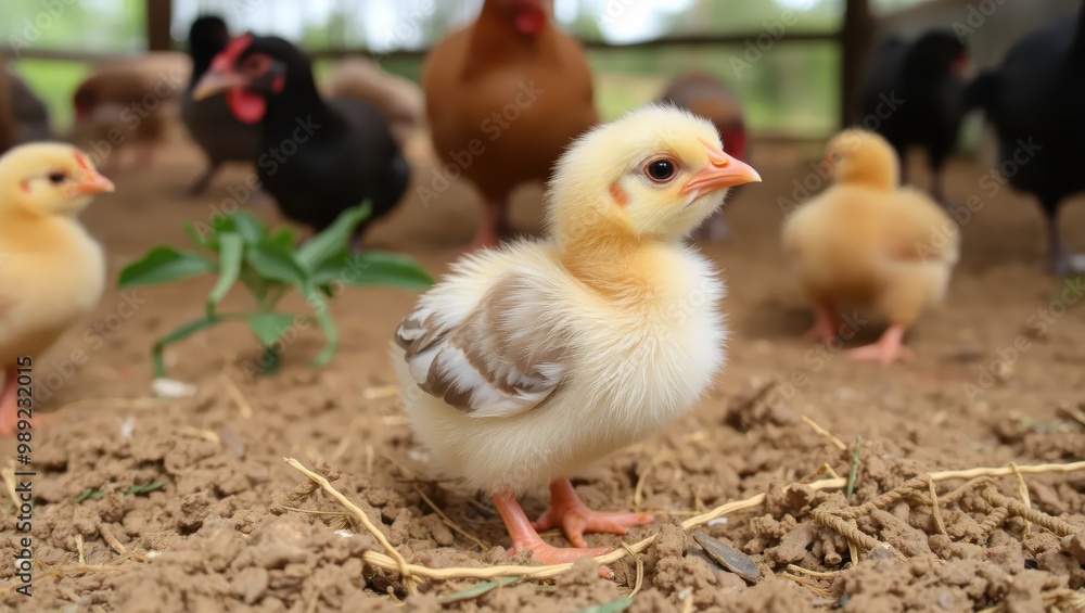 Closeup of a Fluffy Chick in a Barnyard Closeup of a Fluffy Chick in a Barnyard