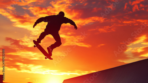 Wallpaper Mural Silhouette of a skateboarder jumping off a ramp against a sunset sky Torontodigital.ca