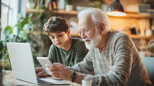 Connecting Generations: Grandfather and Grandson at Home