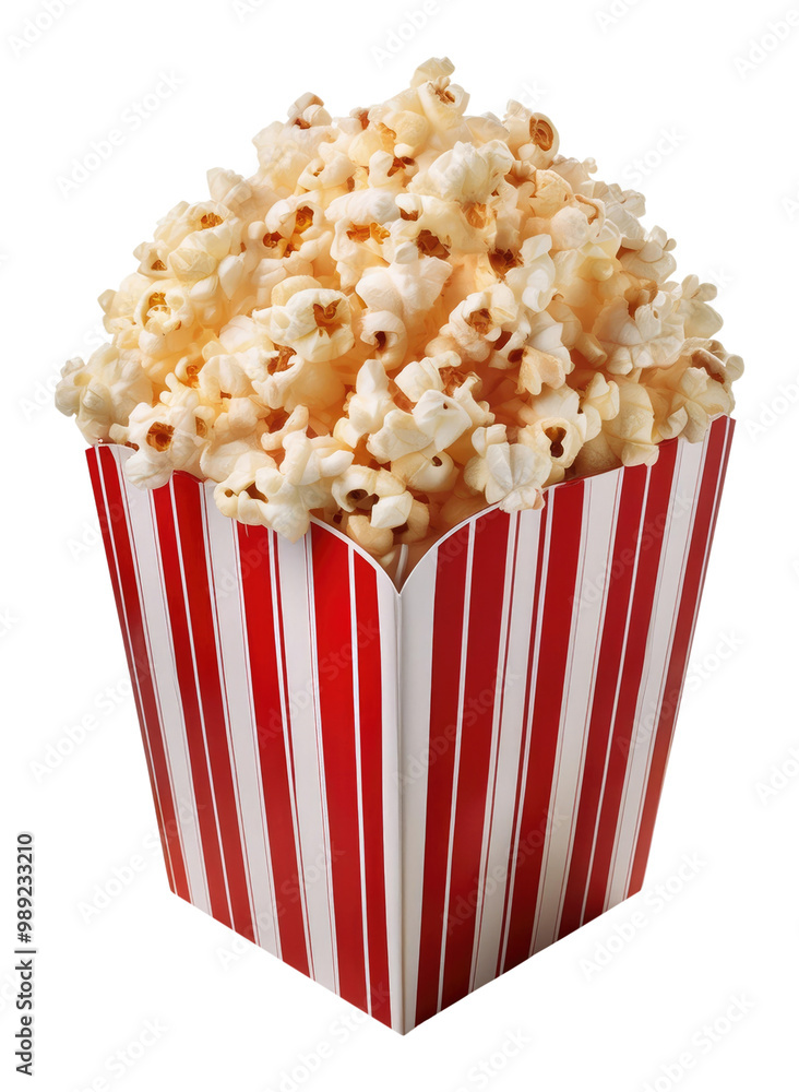Popcorn in Striped Box Isolated on Transparent Background. Popcorn in Striped Box Isolated on Transparent Background.