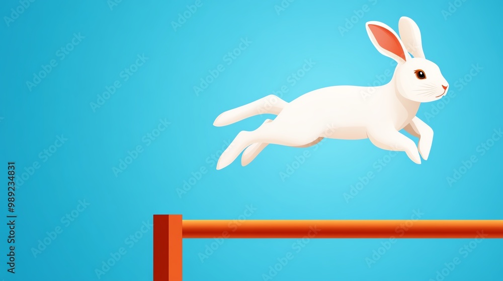 Cartoon Rabbit Bouncing Off Wal Cartoon rabbit pole vaulting over a high bar, soaring through the air ...