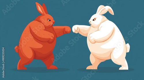 Rabbit competing in a wrestling match, grappling with an opponent, intense and focused, cartoon style