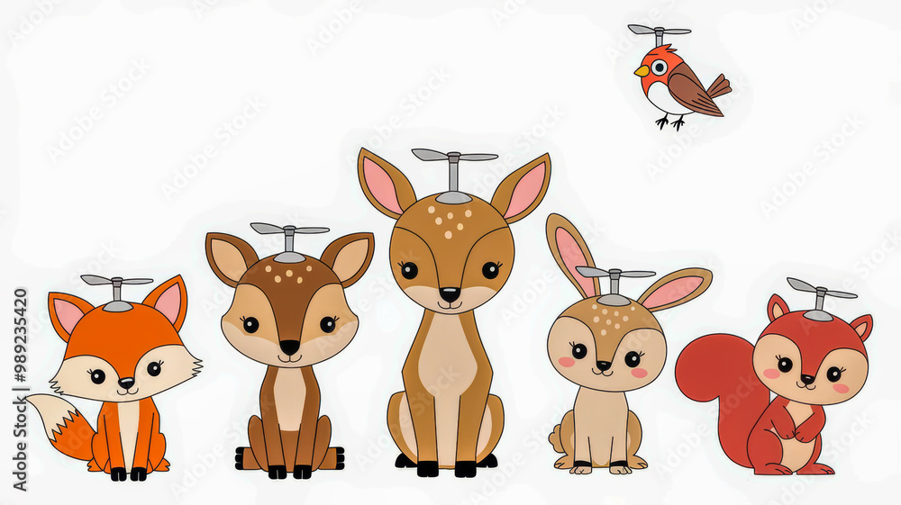 Flat cartoon Illustration of Woodland Forest Animals, cute Deer, Rabbit, Fox, Robin Bird, Fox Club, Squirrel.Badger. Vector clipart of wildlife for children book. Flat cartoon Illustration of Woodland Forest Animals, cute Deer, Rabbit, Fox, Robin Bird, Fox Club, Squirrel.Badger. Vector clipart of wildlife for children book.
