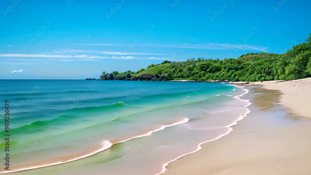 A beautiful beach with golden sand and clear blue water under a bright blue sky, A tranquil beach with golden sand and clear blue waters A beautiful beach with golden sand and clear blue water under a bright blue sky, A tranquil beach with golden sand and clear blue waters