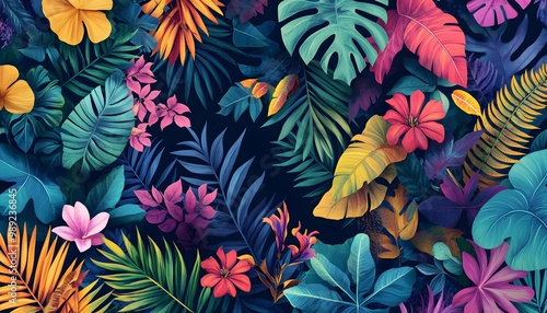 Vibrant Tropical Rainforest Floral Pattern